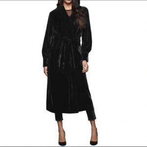 Good American Women's Robe Kimono Black Velvet Wrap Belt Viscose Jacket Large